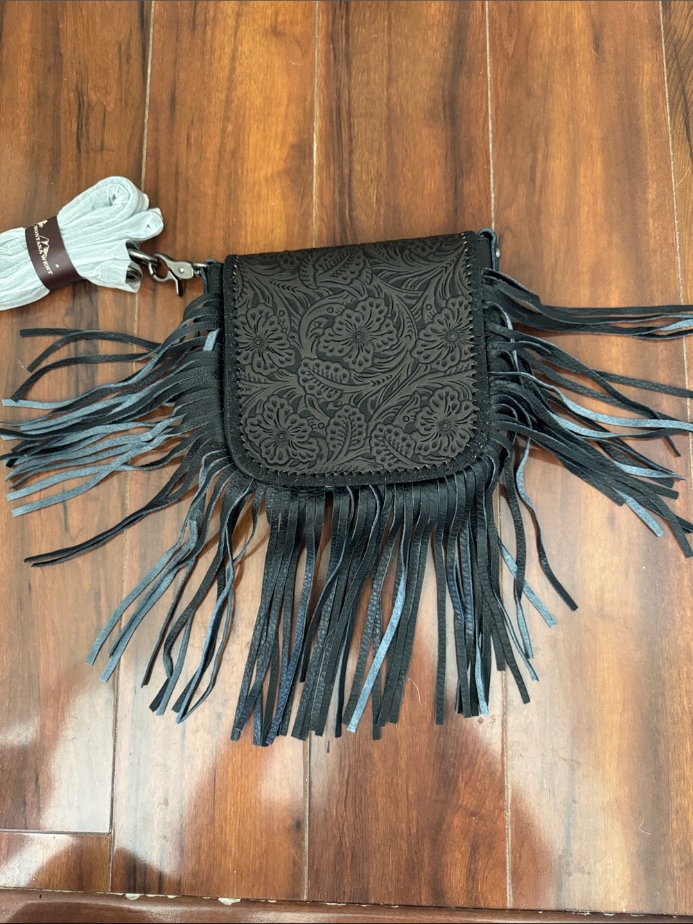 Montana West Black Floral Tooled Fringe Crossbody Bag